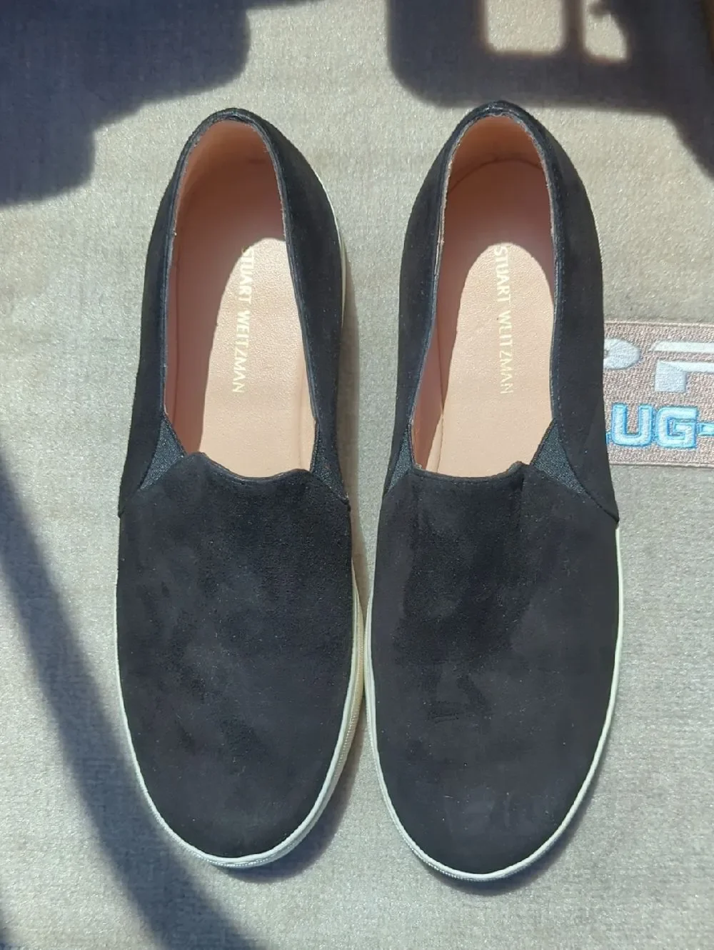 Like New! Stuart Weitzman Black Suede Slip-On Loafers Size 6.5